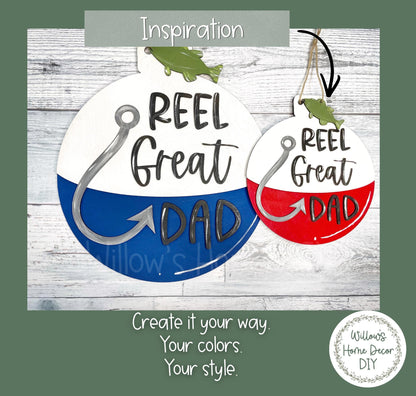 Reel Great Dad Unfinished Wood Sign Blank - Laser Cut Fishing Gift for Dad - Father's Day DIY Craft Kit - Wood Blank