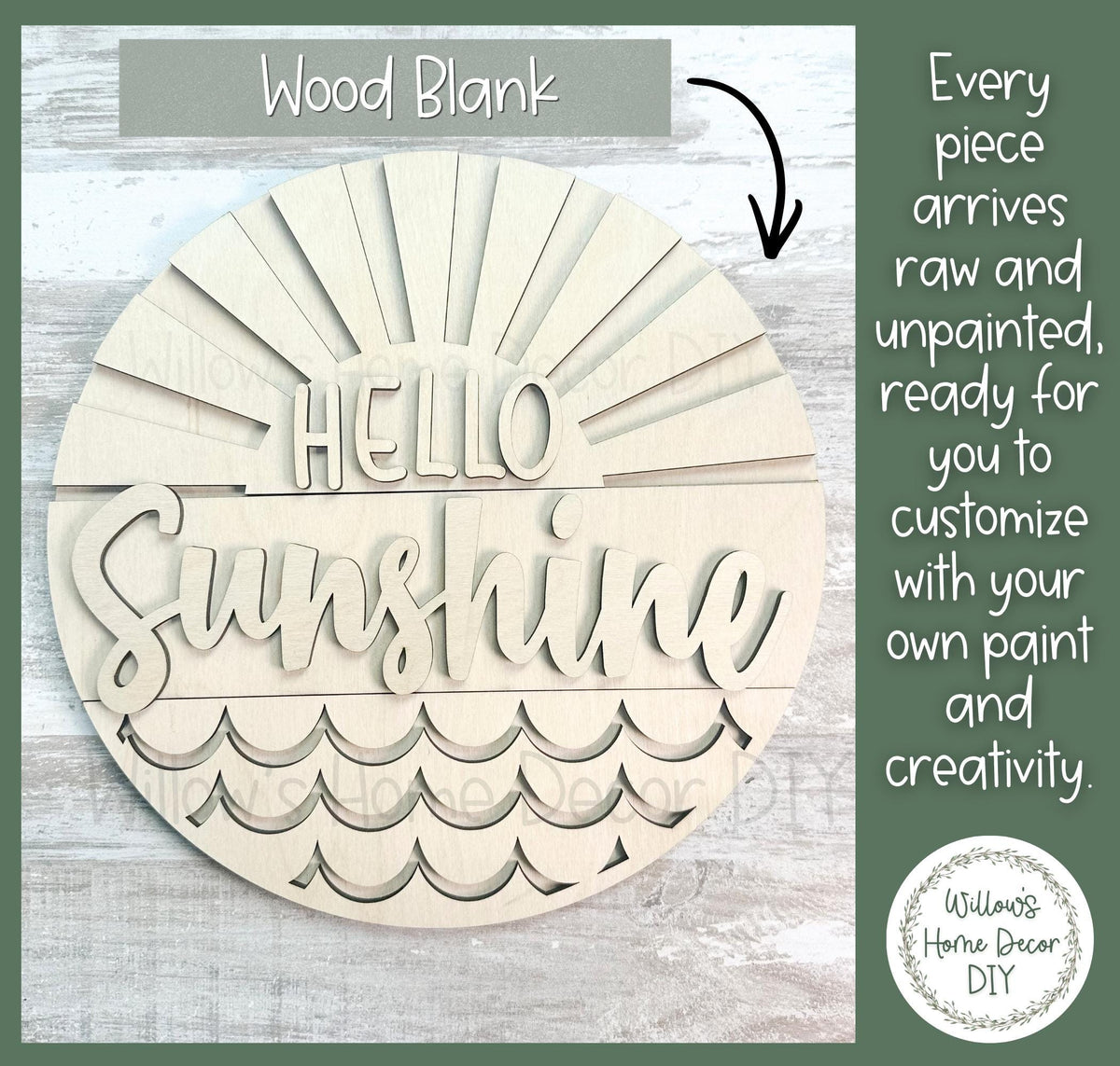 DIY Wood Blank Hello Sunshine Door Hanger | Summer Porch Decor | Craft Sign Kit