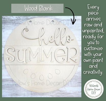 DIY Wood Blank Hello Summer Door Hanger | Unfinished Watermelon Craft | Front Porch Sign | Paint Party Supply