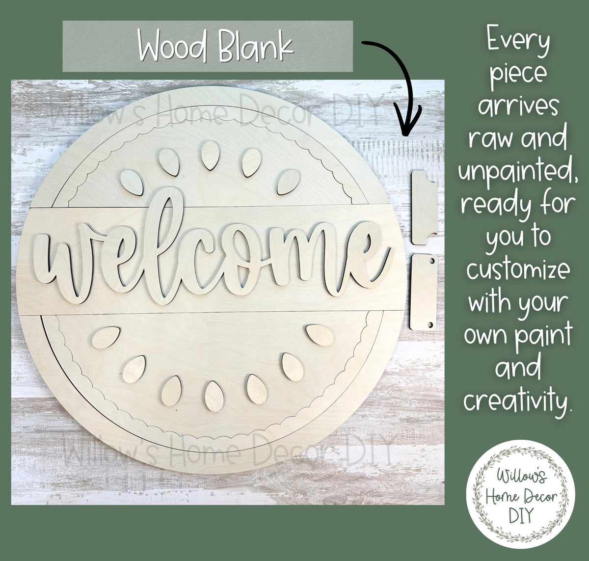 Watermelon Welcome Door Hanger Wood Blank | Unfinished Summer Craft Supply | Front Porch Decor | Paint Party | Birch Plywood Sign