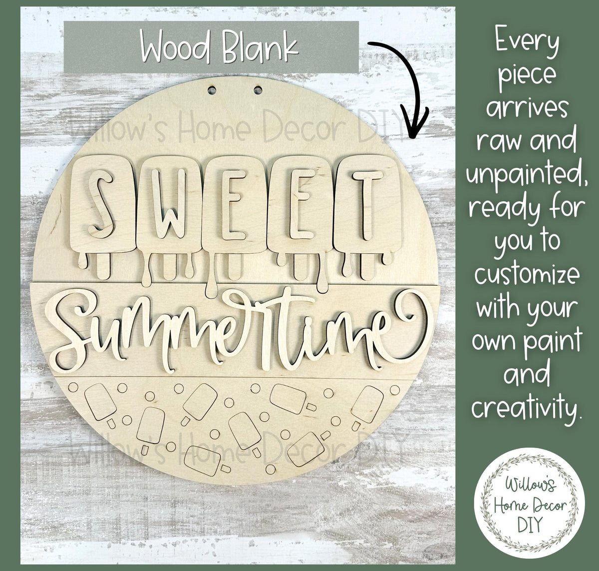Popsicle Door Hanger Wood Blank | Unfinished Summer Craft Supply | Front Porch Decor | Paint Party | Birch Plywood Sign