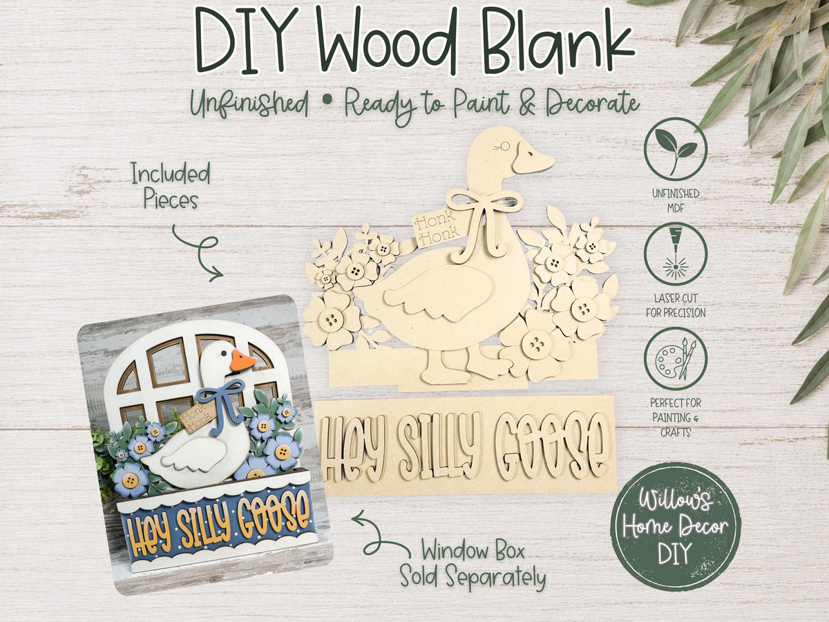 Goose Window Box Insert | Unfinished Wood Blank | Interchangeable Seasonal Decor | DIY Craft Kit | Silly Goose Home Decor