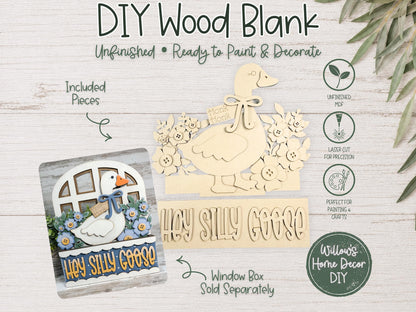 Goose Window Box Insert | Unfinished Wood Blank | Interchangeable Seasonal Decor | DIY Craft Kit | Silly Goose Home Decor