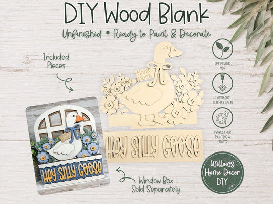 Goose Window Box Insert | Unfinished Wood Blank | Interchangeable Seasonal Decor | DIY Craft Kit | Silly Goose Home Decor