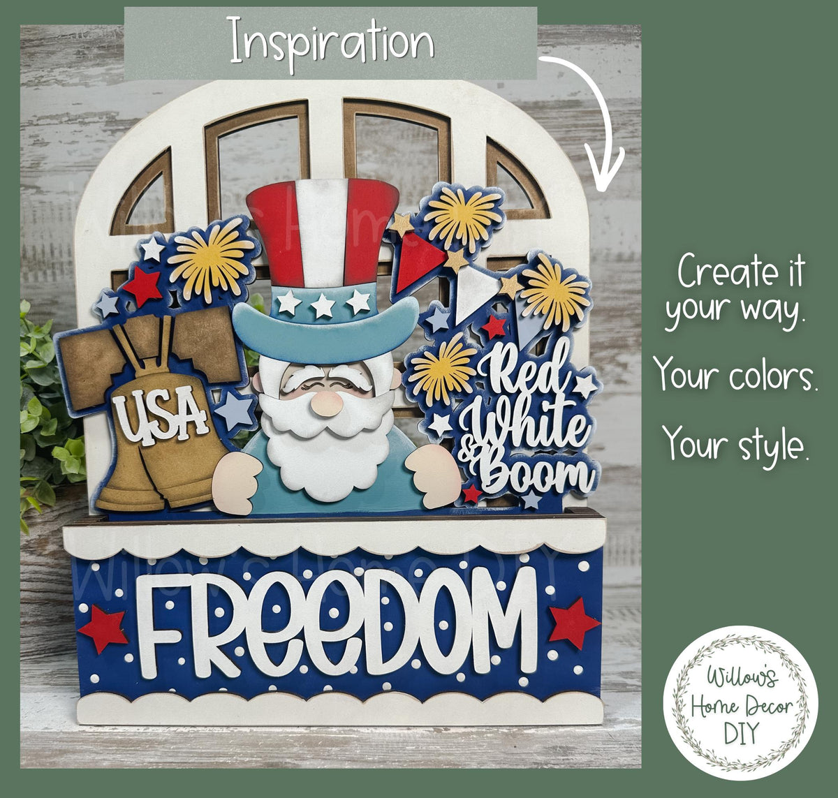 4th of July Window Box Insert | Patriotic Wood Cutout | Unfinished Wood Blank | Interchangeable Seasonal Sign | DIY Craft Kit
