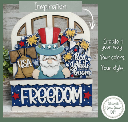 4th of July Window Box Insert | Patriotic Wood Cutout | Unfinished Wood Blank | Interchangeable Seasonal Sign | DIY Craft Kit