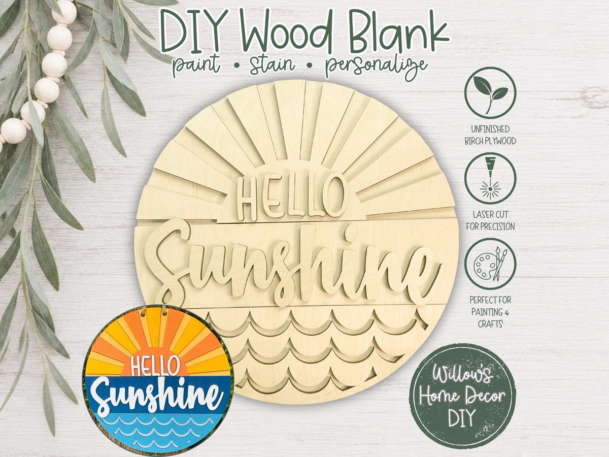 DIY Wood Blank Hello Sunshine Door Hanger | Summer Porch Decor | Craft Sign Kit