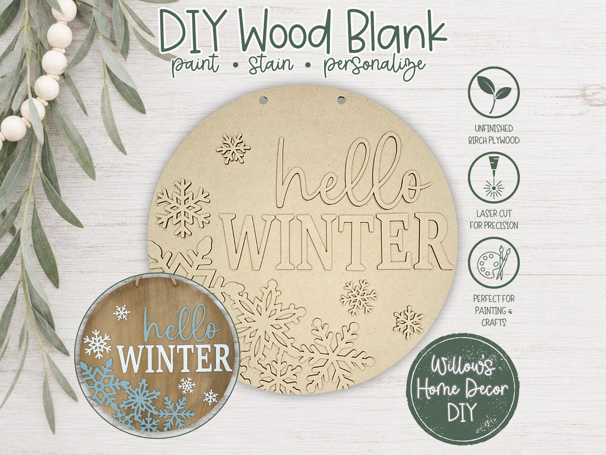 DIY Wood Blank Welcome Winter Snowflake Door Hanger | Unfinished Craft