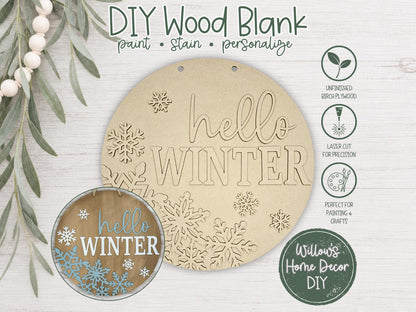 DIY Wood Blank Welcome Winter Snowflake Door Hanger | Unfinished Craft