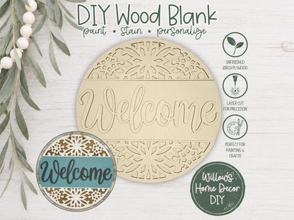 DIY Wood Blank Welcome Winter Snowflake Door Hanger | Unfinished Craft