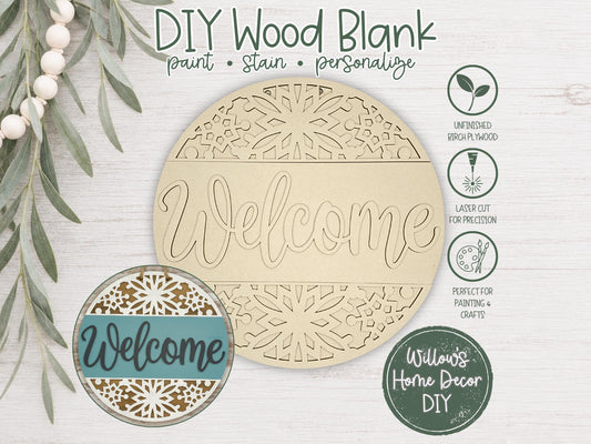 DIY Wood Blank Welcome Winter Snowflake Door Hanger | Unfinished Craft