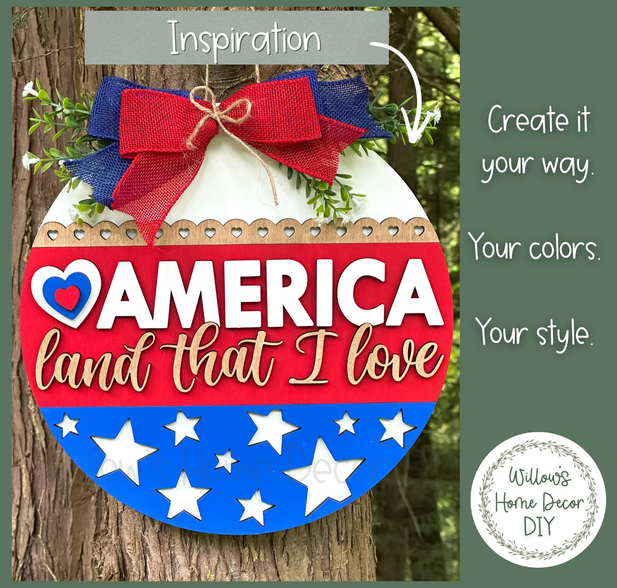 DIY Wood Blank America Land That I Love Door Hanger | Patriotic Front Porch Decor | Unfinished Craft | Entryway Sign