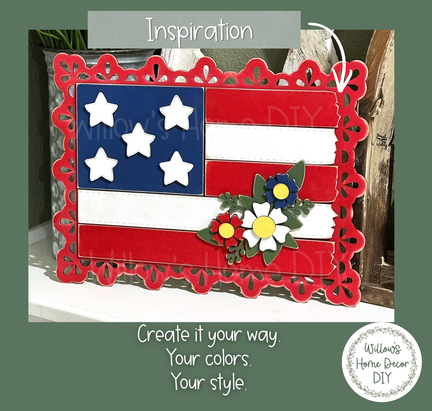 American Flag DIY Wood Blank | Patriotic Laser Cut MDF Unfinished Wood Shape | 4th of July Craft Kit | Paint It Yourself Decor