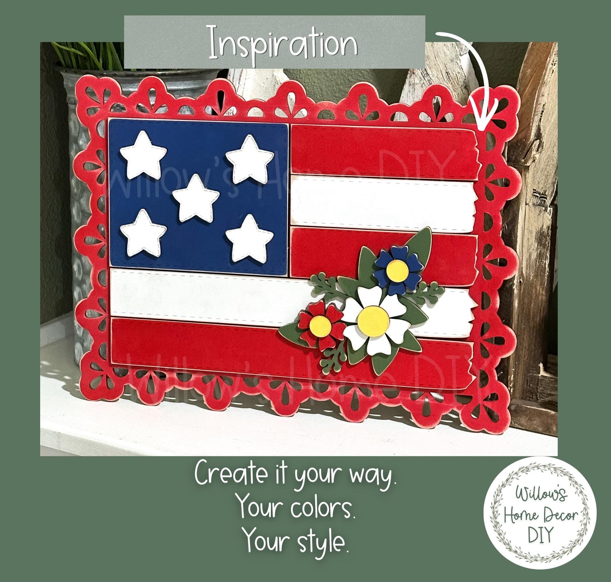 American Flag DIY Wood Blank | Patriotic Laser Cut MDF Unfinished Wood Shape | 4th of July Craft Kit | Paint It Yourself Decor