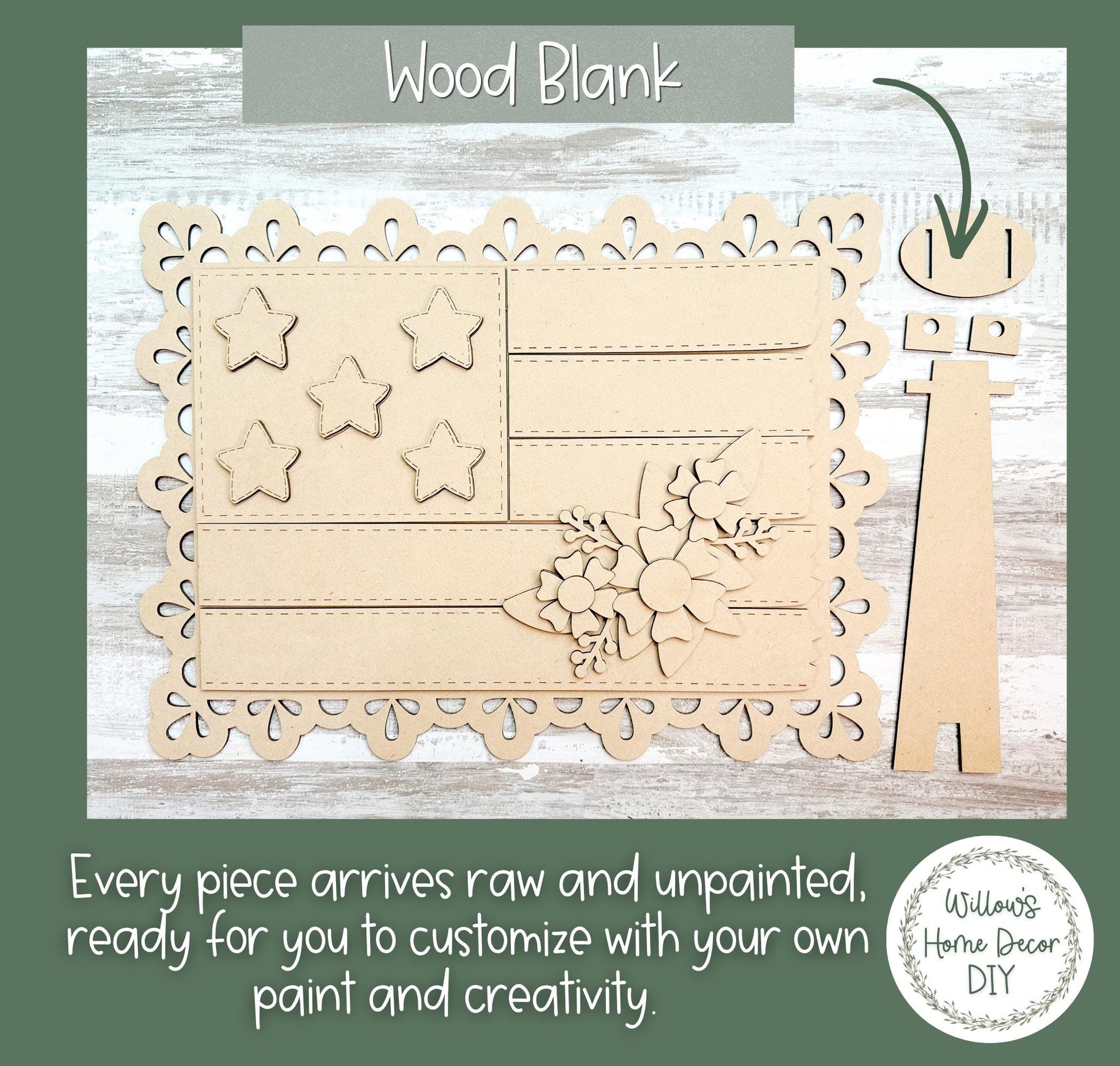 American Flag DIY Wood Blank | Patriotic Laser Cut MDF Unfinished Wood Shape | 4th of July Craft Kit | Paint It Yourself Decor