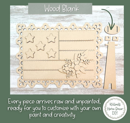 American Flag DIY Wood Blank | Patriotic Laser Cut MDF Unfinished Wood Shape | 4th of July Craft Kit | Paint It Yourself Decor