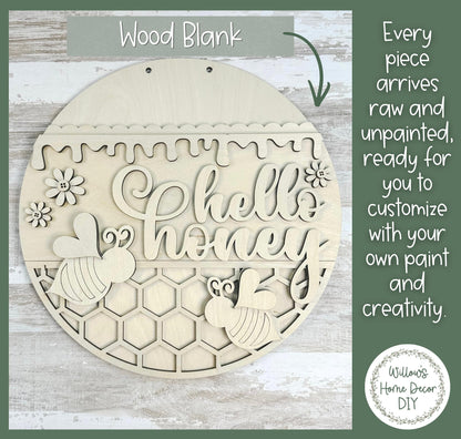 Hello Honey Bee Door Hanger Wood Blank | Unfinished Birch Plywood | Paint Party Supply | Summer Porch Decor | DIY Craft Kit