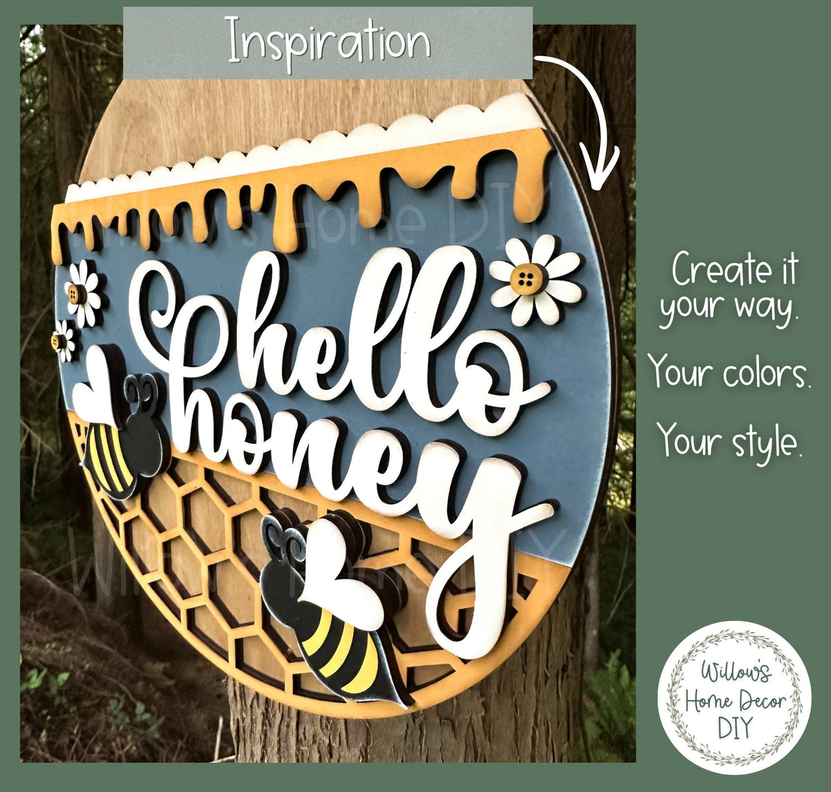 Hello Honey Bee Door Hanger Wood Blank | Unfinished Birch Plywood | Paint Party Supply | Summer Porch Decor | DIY Craft Kit