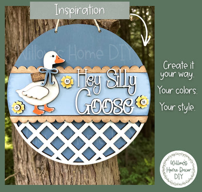 Hey Silly Goose Door Hanger Wood Blank | Unfinished Birch Plywood | Paint Party Craft | DIY Porch Sign | Grandmacore Gift