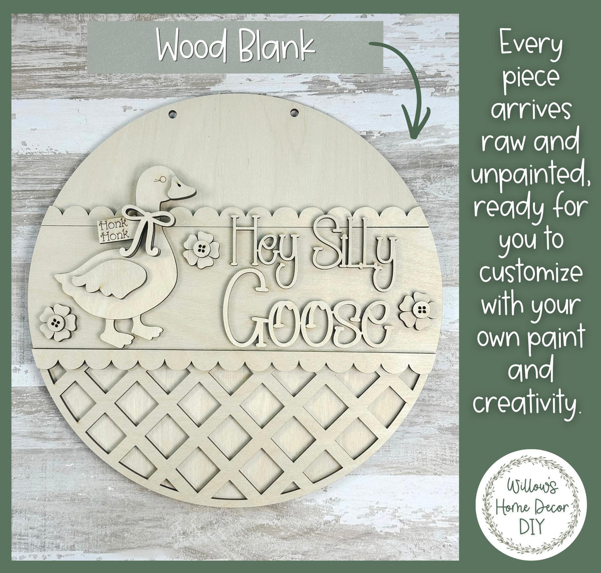 Hey Silly Goose Door Hanger Wood Blank | Unfinished Birch Plywood | Paint Party Craft | DIY Porch Sign | Grandmacore Gift