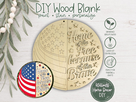 Patriotic Wood Blank Door Hanger | Unfinished 4th of July Craft | Home of The Free Sign | Paint Party Supply | Porch Decor DIY Kit