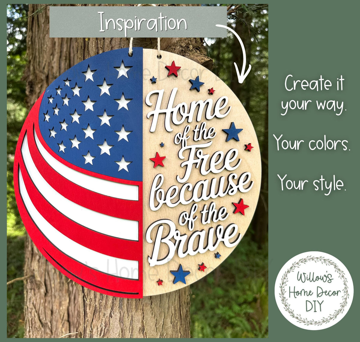 Patriotic Wood Blank Door Hanger | Unfinished 4th of July Craft | Home of The Free Sign | Paint Party Supply | Porch Decor DIY Kit