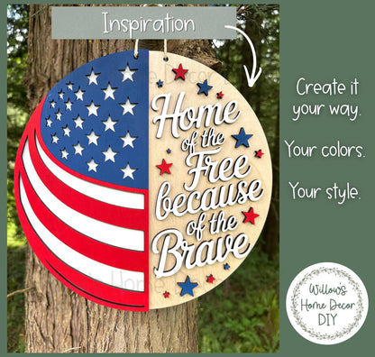 Patriotic Wood Blank Door Hanger | Unfinished 4th of July Craft | Home of The Free Sign | Paint Party Supply | Porch Decor DIY Kit