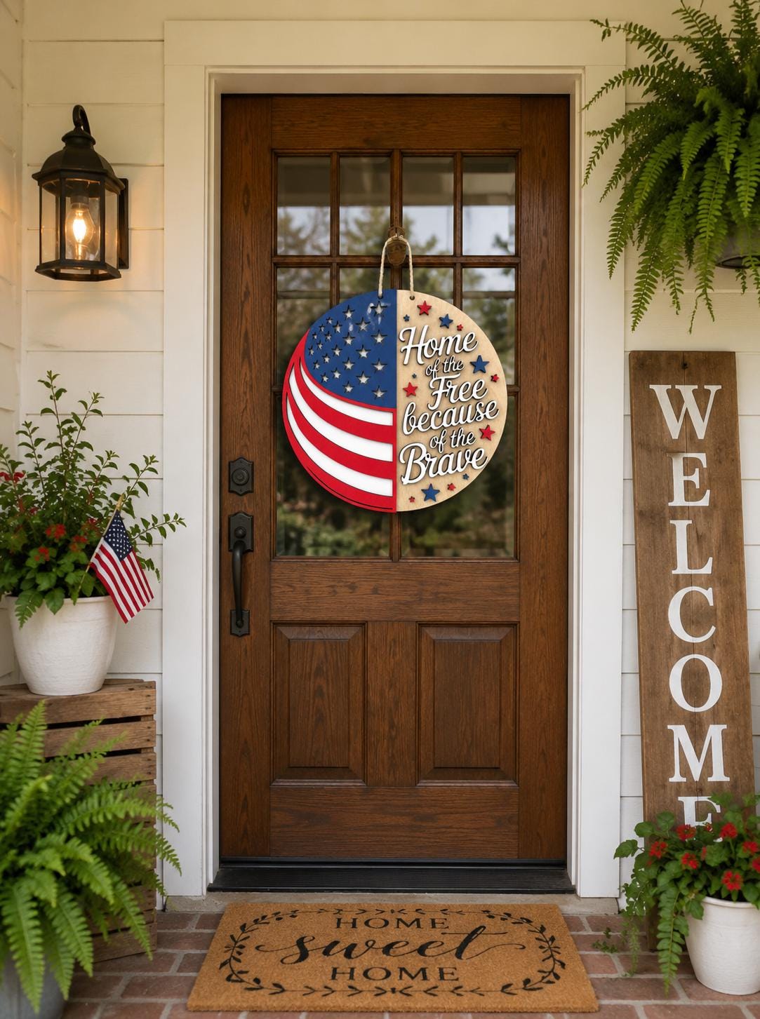 Patriotic Wood Blank Door Hanger | Unfinished 4th of July Craft | Home of The Free Sign | Paint Party Supply | Porch Decor DIY Kit