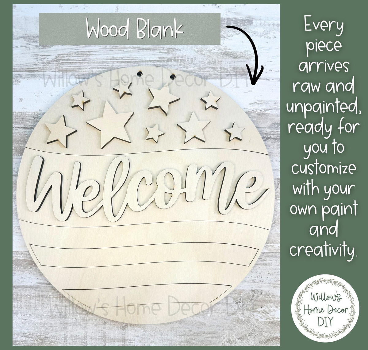 Patriotic Wood Door Hanger Blank | Unfinished 4th of July Welcome Sign | DIY Wood Craft | Porch Decor