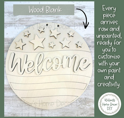 Patriotic Wood Door Hanger Blank | Unfinished 4th of July Welcome Sign | DIY Wood Craft | Porch Decor