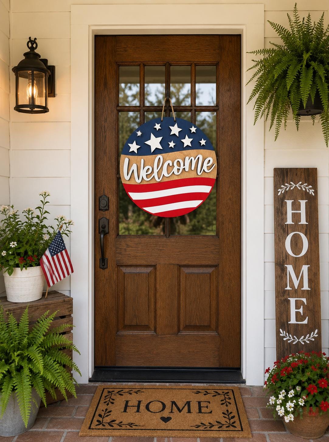 Patriotic Wood Door Hanger Blank | Unfinished 4th of July Welcome Sign | DIY Wood Craft | Porch Decor