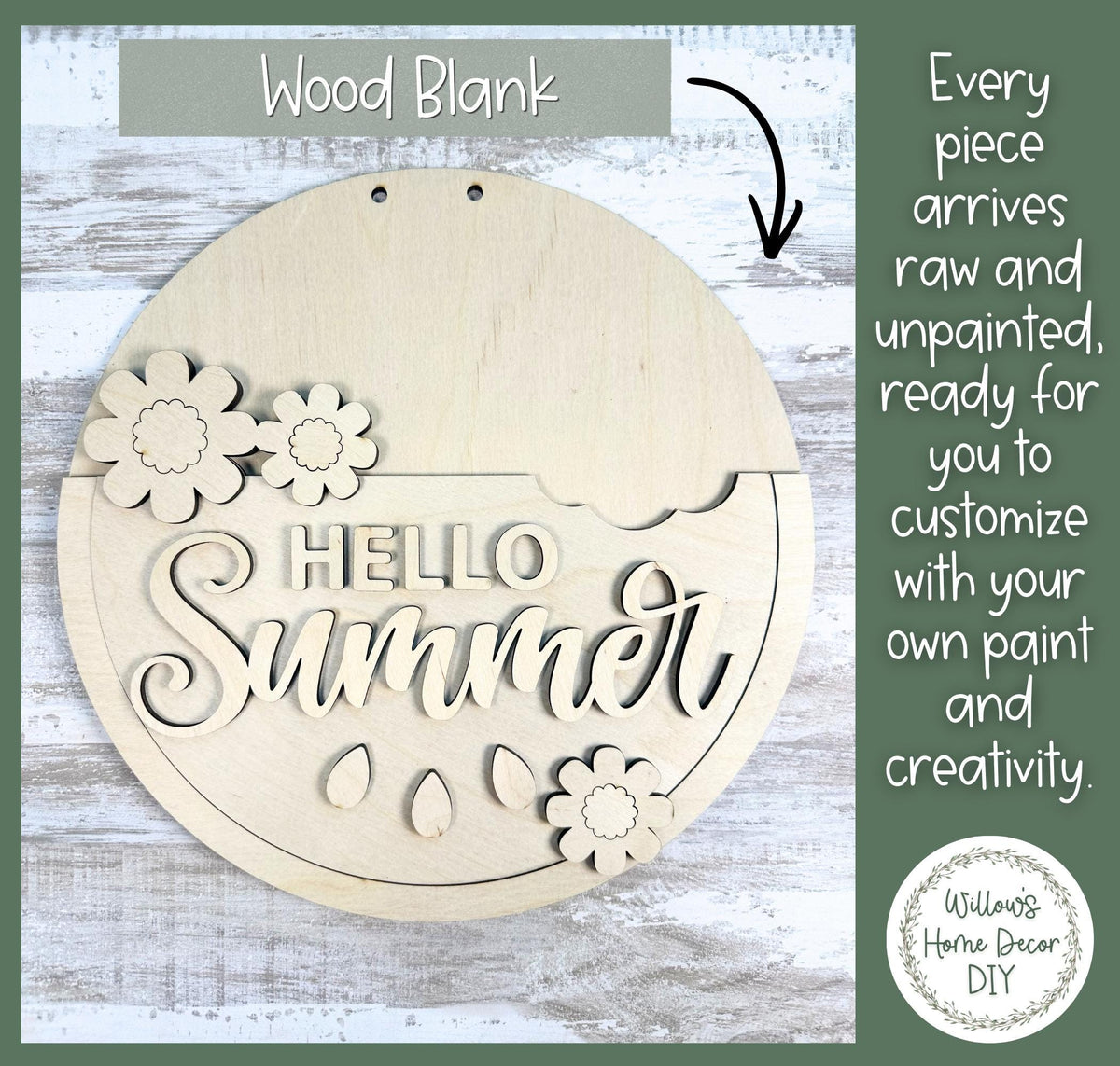 Watermelon Door Hanger Wood Blank | Unfinished Summer Craft Supply | Front Porch Decor | Paint Party | Birch Plywood Sign