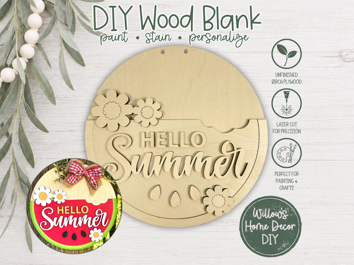 Watermelon Door Hanger Wood Blank | Unfinished Summer Craft Supply | Front Porch Decor | Paint Party | Birch Plywood Sign