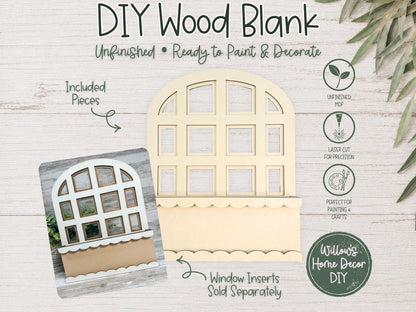 Interchangeable Window Box Wood Blank - Seasonal Mantel Decor - DIY Craft Kit - Unfinished MDF - Farmhouse Home Decor