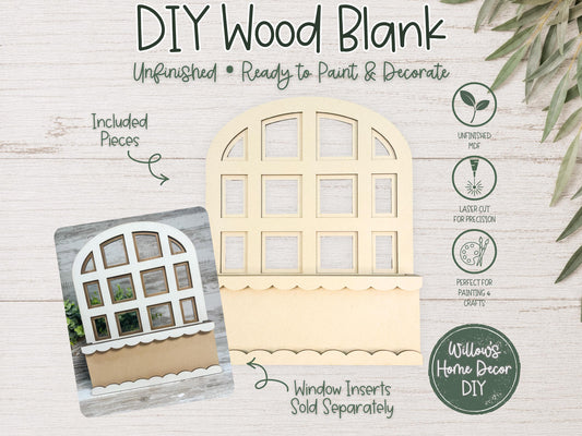 Interchangeable Window Box Wood Blank - Seasonal Mantel Decor - DIY Craft Kit - Unfinished MDF - Farmhouse Home Decor