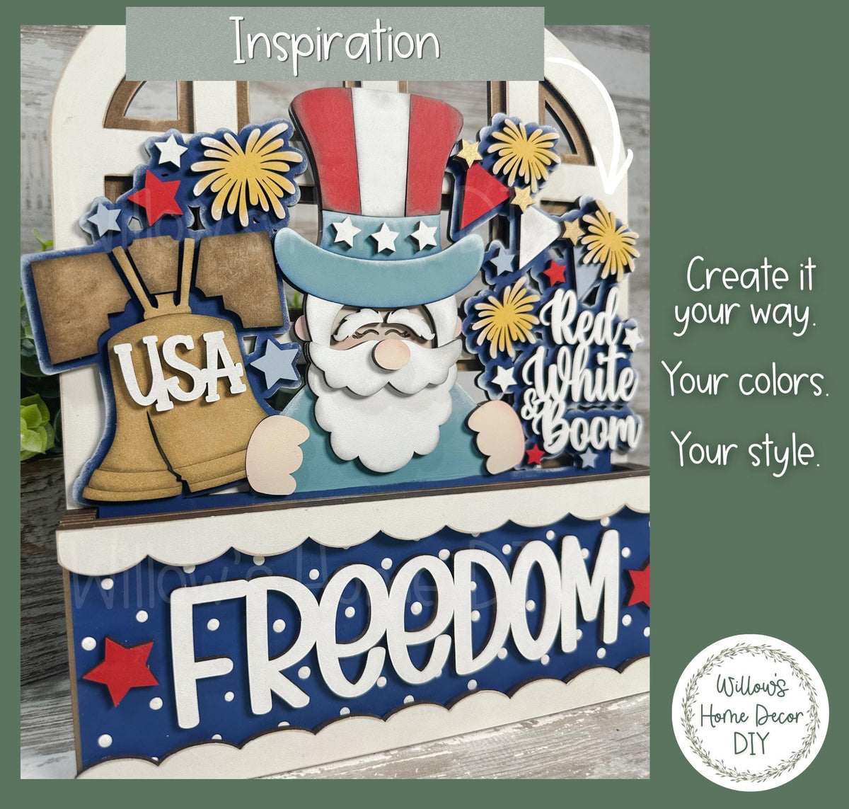 4th of July Window Box Insert | Patriotic Wood Cutout | Unfinished Wood Blank | Interchangeable Seasonal Sign | DIY Craft Kit