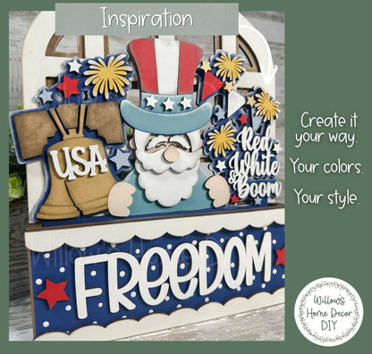 4th of July Window Box Insert | Patriotic Wood Cutout | Unfinished Wood Blank | Interchangeable Seasonal Sign | DIY Craft Kit