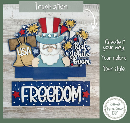 4th of July Window Box Insert | Patriotic Wood Cutout | Unfinished Wood Blank | Interchangeable Seasonal Sign | DIY Craft Kit