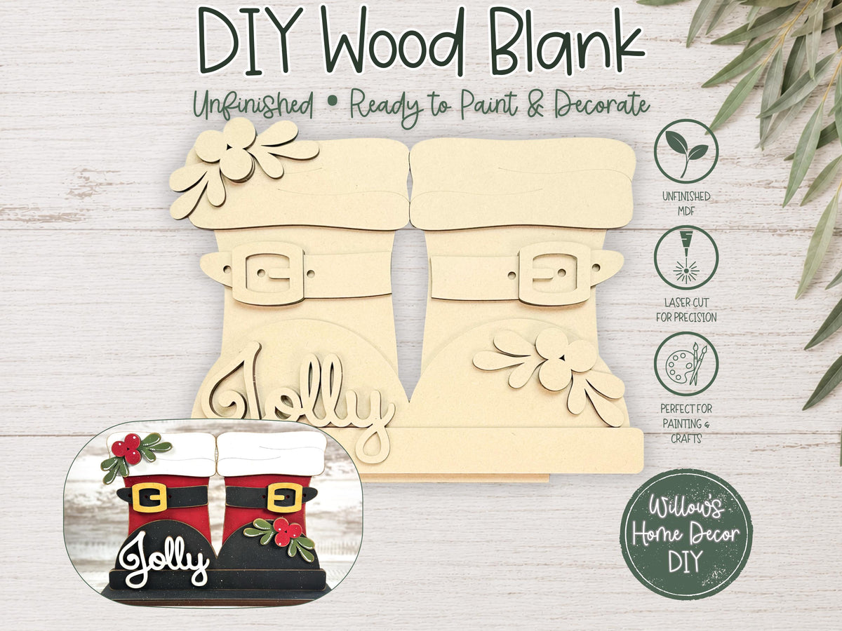 Santa Boots Shelf Sitter | Unfinished Wood Craft Blank | Laser Cut MDF | Christmas DIY Decor | Paint Party Kit