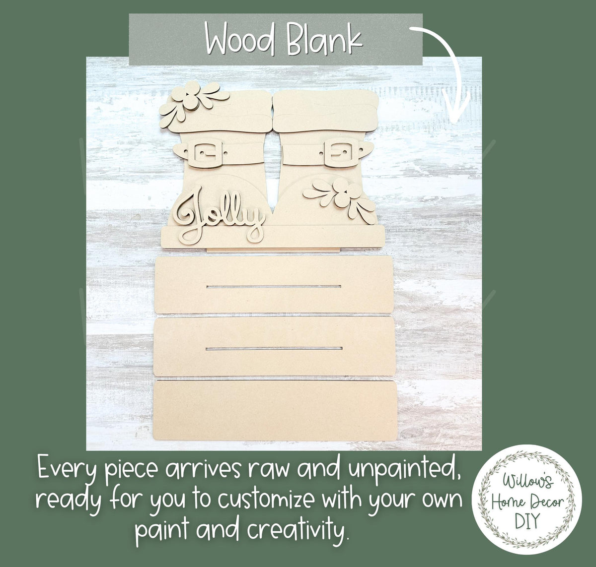 Santa Boots Shelf Sitter | Unfinished Wood Craft Blank | Laser Cut MDF | Christmas DIY Decor | Paint Party Kit