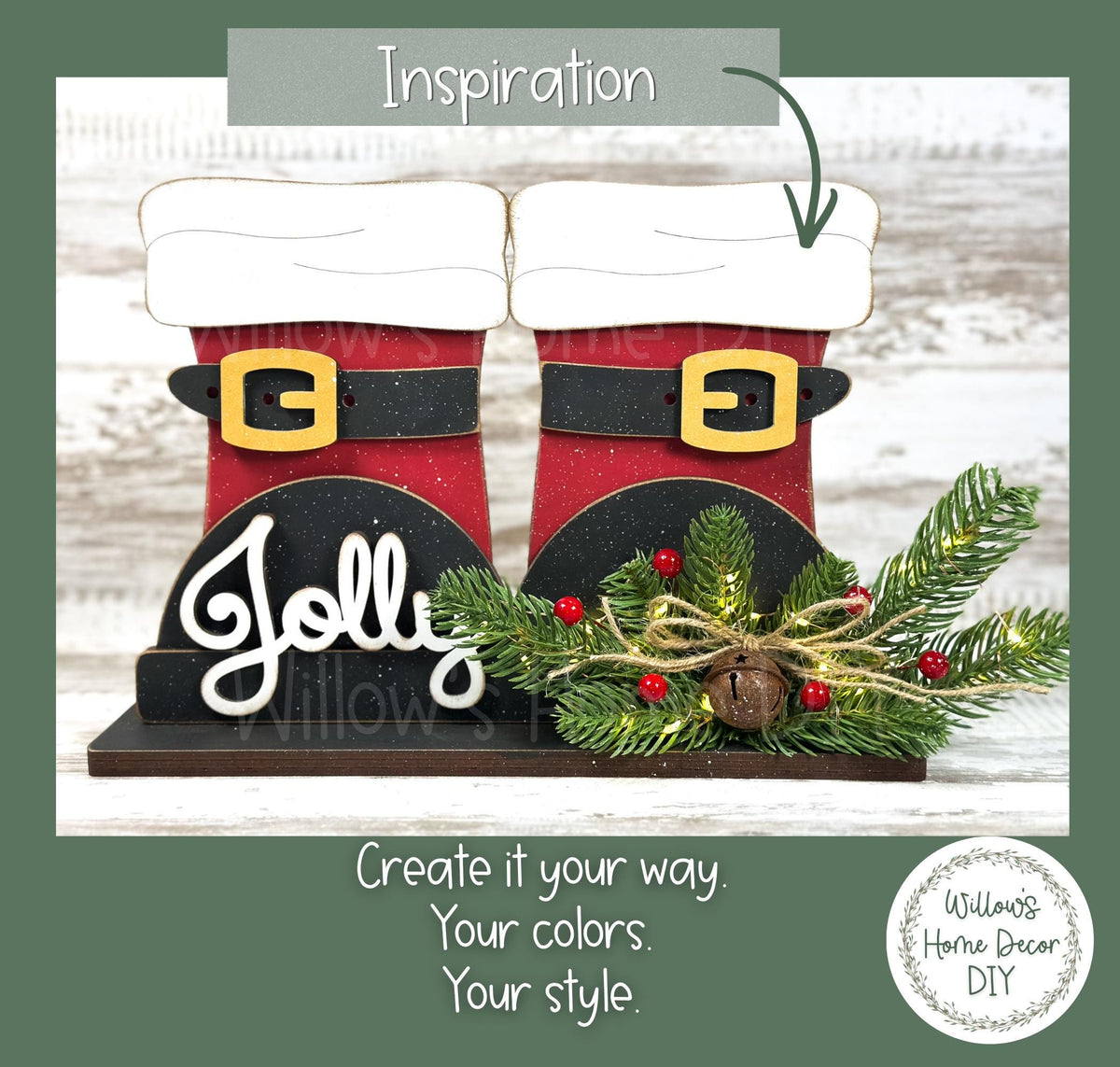 Santa Boots Shelf Sitter | Unfinished Wood Craft Blank | Laser Cut MDF | Christmas DIY Decor | Paint Party Kit