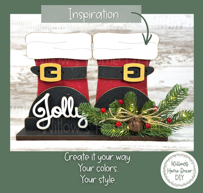 Santa Boots Shelf Sitter | Unfinished Wood Craft Blank | Laser Cut MDF | Christmas DIY Decor | Paint Party Kit