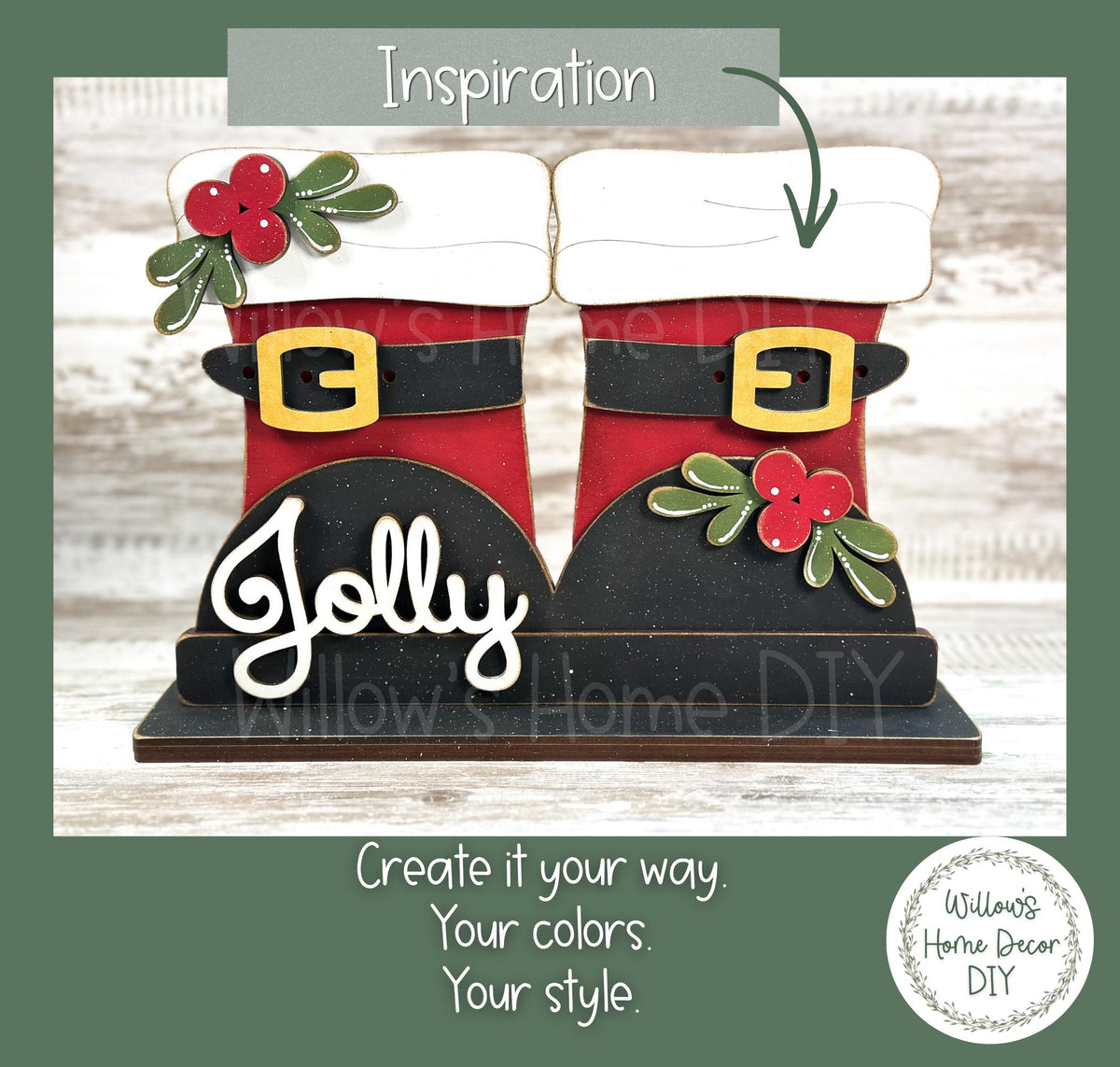Santa Boots Shelf Sitter | Unfinished Wood Craft Blank | Laser Cut MDF | Christmas DIY Decor | Paint Party Kit