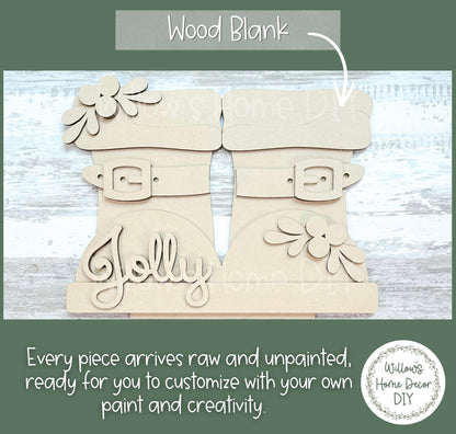 Santa Boots Shelf Sitter | Unfinished Wood Craft Blank | Laser Cut MDF | Christmas DIY Decor | Paint Party Kit