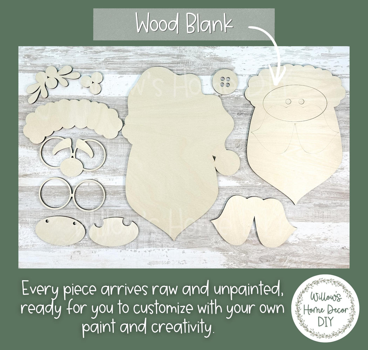 Nerdy Santa Unfinished Wood Door Hanger Blank | DIY Christmas Craft | Laser Cut Wood | Paint Party Supply | Holiday Decor Gift