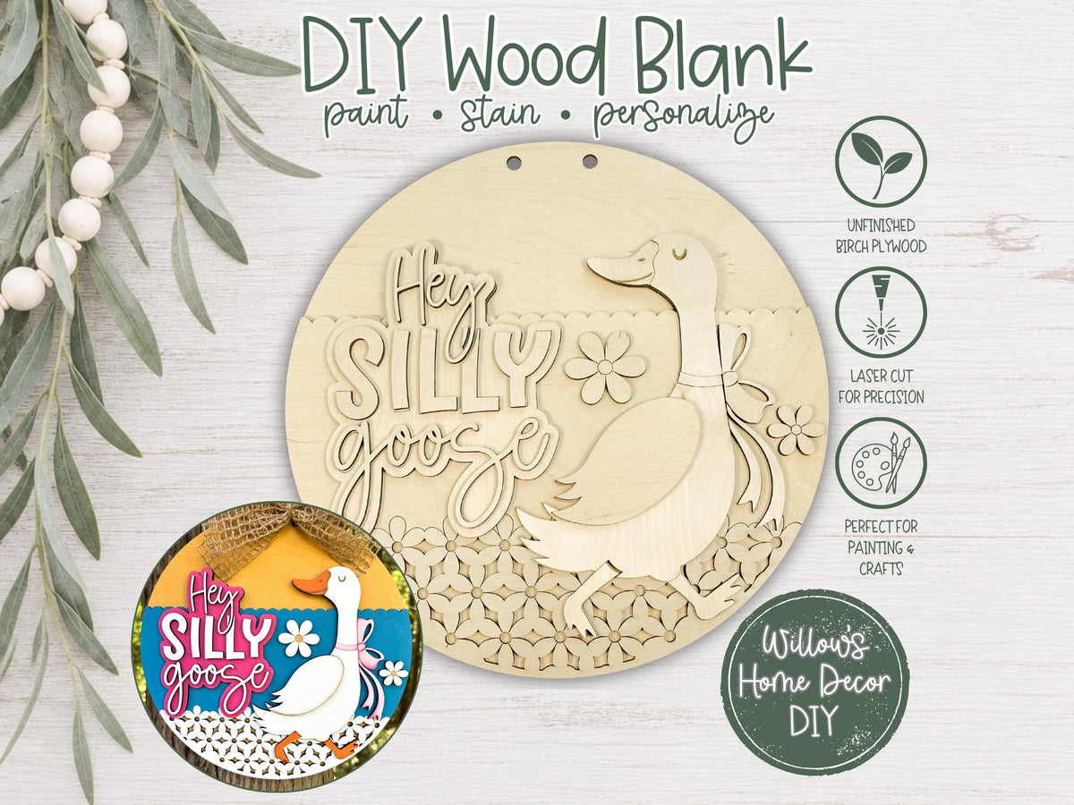Silly Goose Door Hanger Wood Blank | Laser Cut Unfinished Birch | DIY Porch Sign | Paint Party Supply | Grandmacore Gift