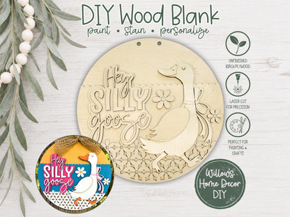 Silly Goose Door Hanger Wood Blank | Laser Cut Unfinished Birch | DIY Porch Sign | Paint Party Supply | Grandmacore Gift