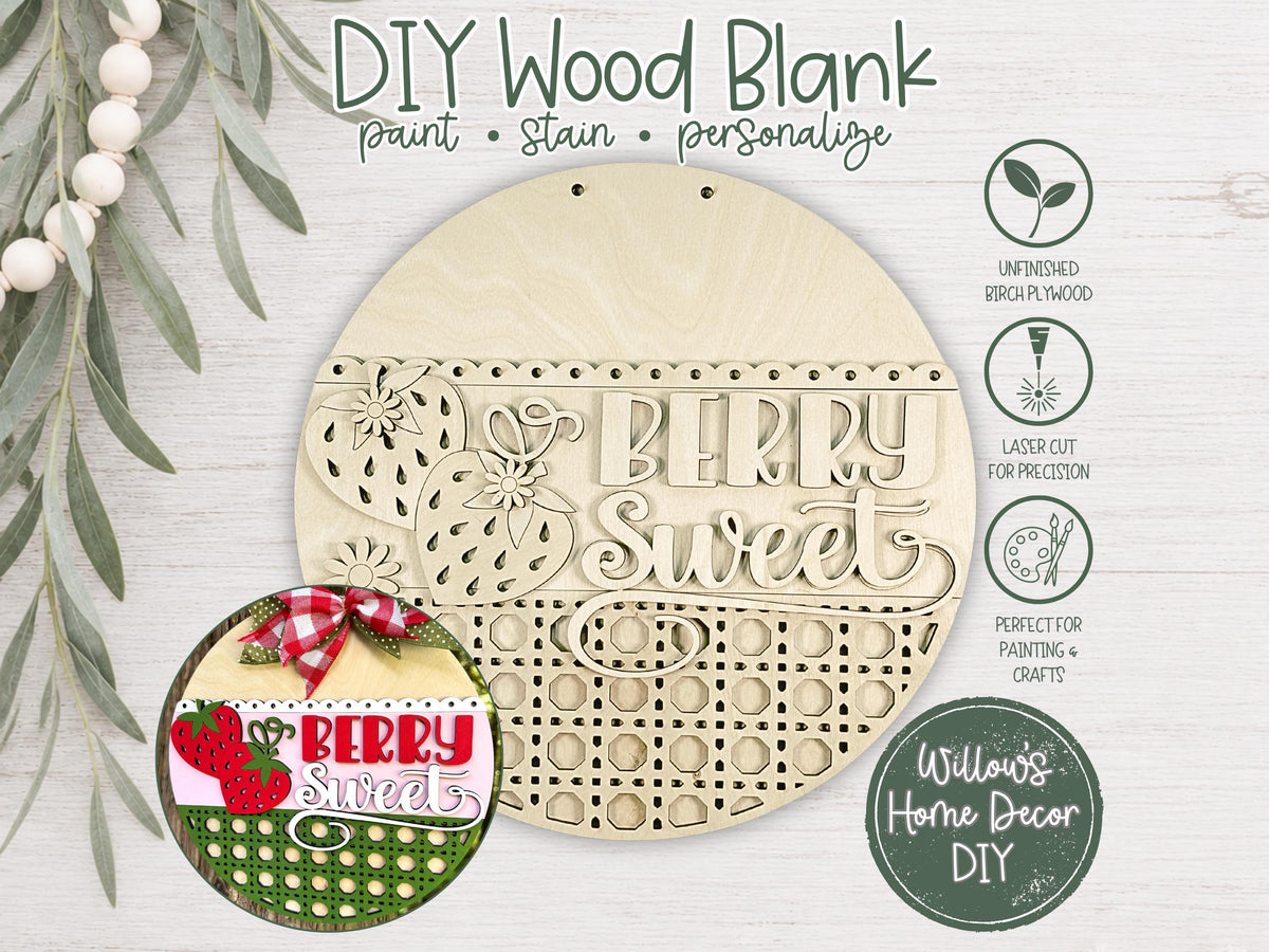 Strawberry Door Hanger Unfinished Wood Blank | DIY Summer Craft | Porch Decor Sign | Paint Party Supply | Wood Craft Kit