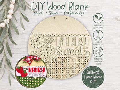 Strawberry Door Hanger Unfinished Wood Blank | DIY Summer Craft | Porch Decor Sign | Paint Party Supply | Wood Craft Kit