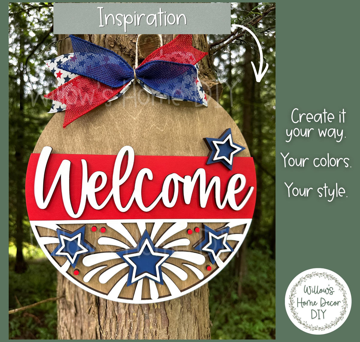 Unfinished Wood Door Hanger Blank | 4th of July Patriotic Welcome Sign | Independence Day DIY Craft Kit | Paint Party Supply